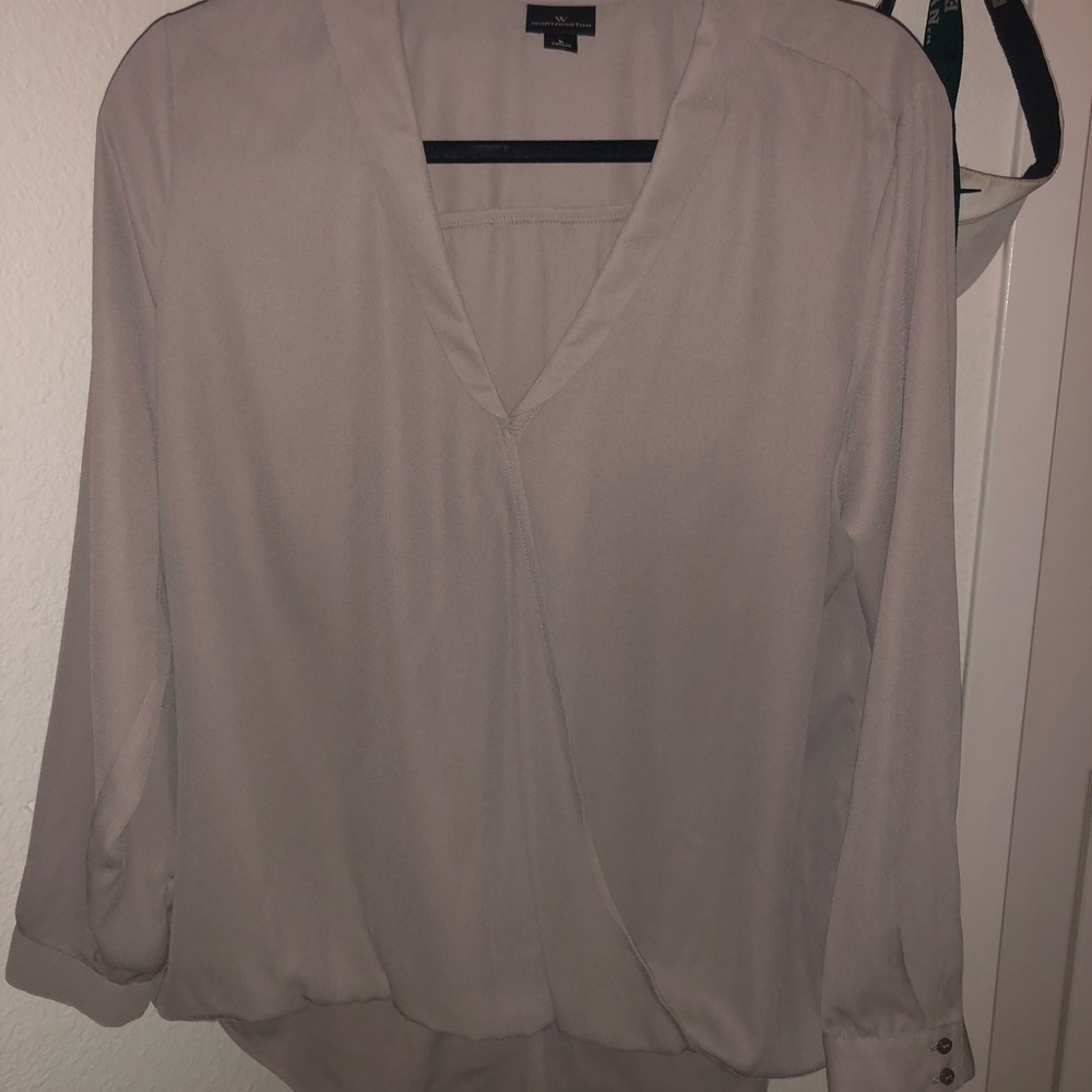 Taupe V neck work shirt